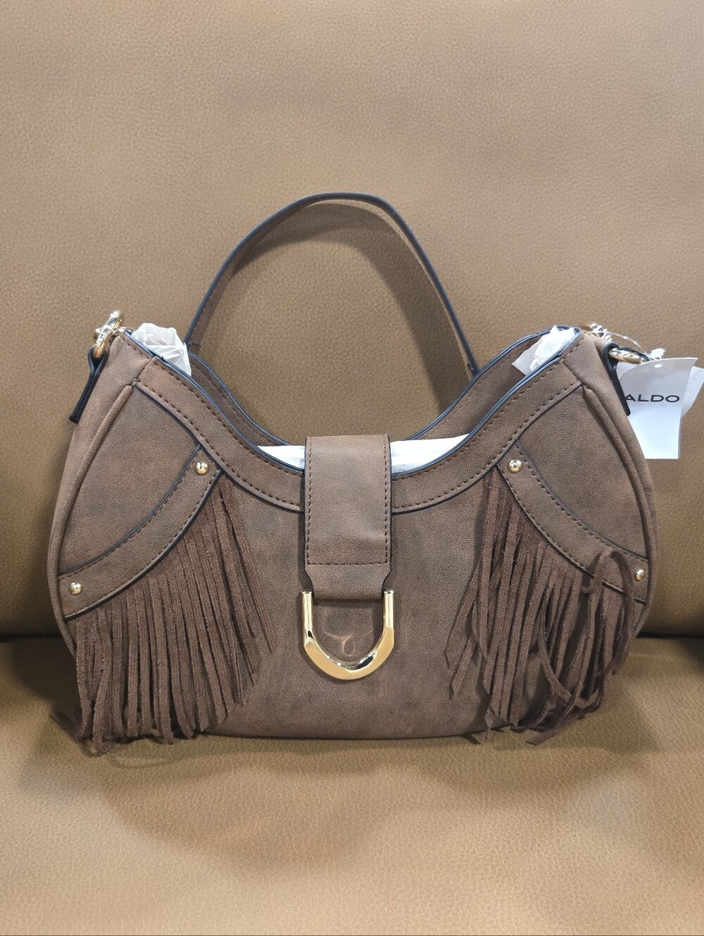 ALDO Brown Suede Fringe Hobo Handbag